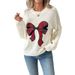 "Christmas Fair Isle Sweater – Bow-Knot Acrylic Knit (Cream) | Sweet & Cozy"_ecoleips.com