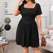 Women's Clothing Large Size Elegant Women's Clothing Short Sleeved Square Neck Solid Color Slim Dress_ecoleips.com