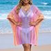 Plus Size Women's Beach Vacation Cover Up Gradient Color Hollowed Out Machine Knitted Loose Casual Bikini Dress_ecoleips.com