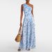 Blue Floral One-Piece Swimsuit For Women – Fresh Shoulder Design, European & American Style_ecoleips.com