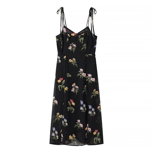 2024 Summer New European And American Style Women's Vintage High-Waisted Floral Mid-Length Dress_ecoleips.com