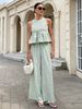 Women's Fashion Casual round Neck Sleeveless Top with Ruffled Skirt High Waist Straight Leg Pants Set_ecoleips.com