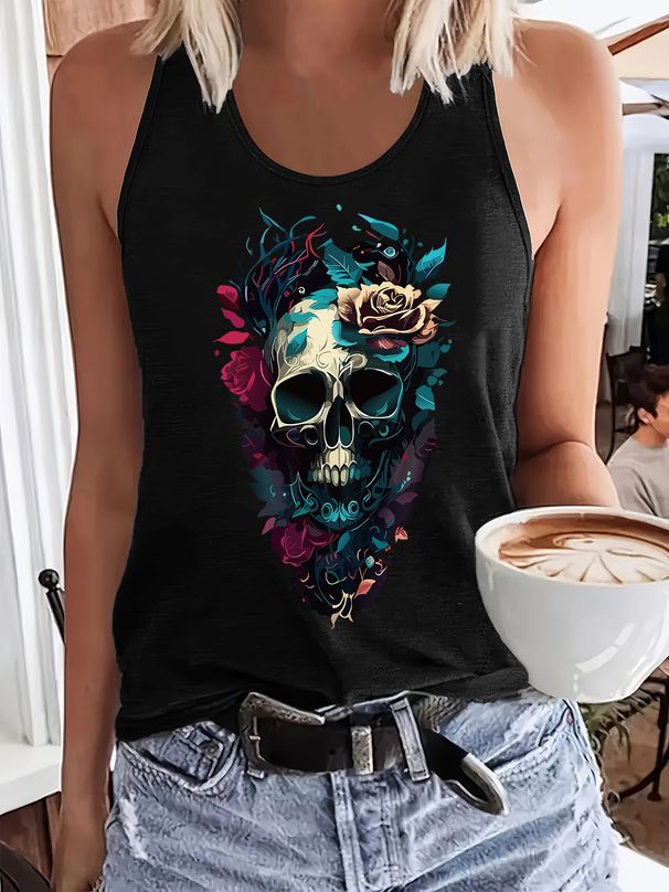 Women's Fashion Tank Top With Print And Round Neckline Perfect For A Cool Spring And Summer_ecoleips.com