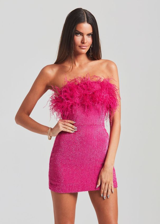 Women's Clothing Hip Skirt Sexy Backless Ostrich Feather Tassel Tube Top Dress Temperament Sequins_ecoleips.com