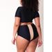 New Women's Split Body Swimsuit, Oversized Fat Po Color Block High Waisted Half Sleeved Swimsuit Bikini_ecoleips.com