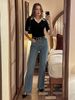 New Women's Clothing Style Faux Two Piece Elegant Shirt Collar Mid Length Sleeve Top, Fashionable, Versatile, Casual, Slim Fitting T Shirt_ecoleips.com