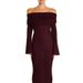 European And American Cross-Border New's Sexy Solid Color Long Sleeve Off-Shoulder Ruched Knitted Dress For_ecoleips.com