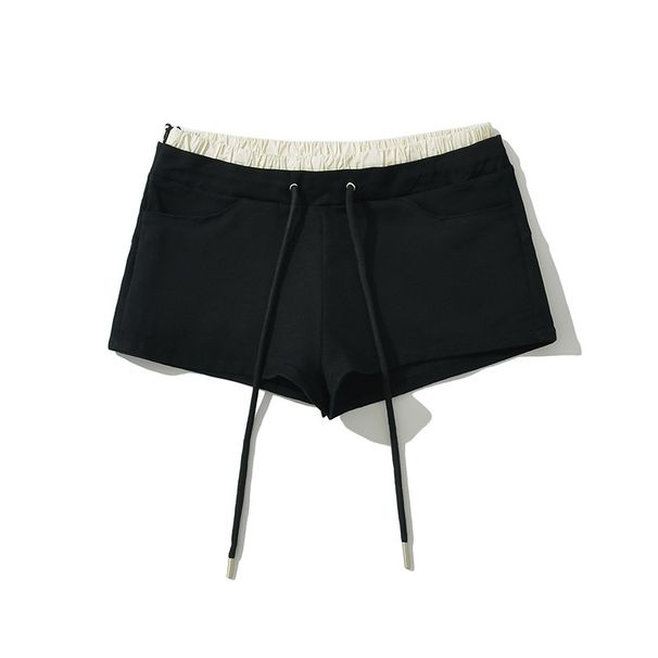 2025s 24 Summer New Women's Style Girl Drawstring Elastic Waist Casual Hot Pants Two-Piece Color-Block Stretch Shorts_ecoleips.com