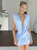 Weird Puss Sexy Cross Ruched Dress Women Deep V-Neck Sleeveless Backless Hollow Patchwork Peach Hip Stretch Slim Party Bodycon_ecoleips.com