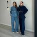 Women's Washed Denim Suit Set - Single Breasted Lapel Jacket & High Waisted Trousers, Loose Fit Casual Outfit_ecoleips.com