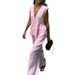 2026 Spring New European And American 's Fashion Elegant Commuting Simple V-neck Solid Color Pants Suit For_ecoleips.com