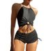 2024 European And American New Style Solid Color Two-Piece Swimsuit For Women, Sexy Off-Shoulder Neck Strap Bikini,_ecoleips.com