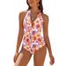 Women's Sexy Leopard Print One Piece Swimsuit Deep V Halter Neck Tight Fitting Bikini American Style Summer Vacation Swimwear_ecoleips.com