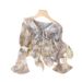 Sweet And Youthful V-neck Bell-sleeve Chiffon Blouse, Spring-summer High-end Style, Ultra-fairy, Irregular Tie Straps,_ecoleips.com