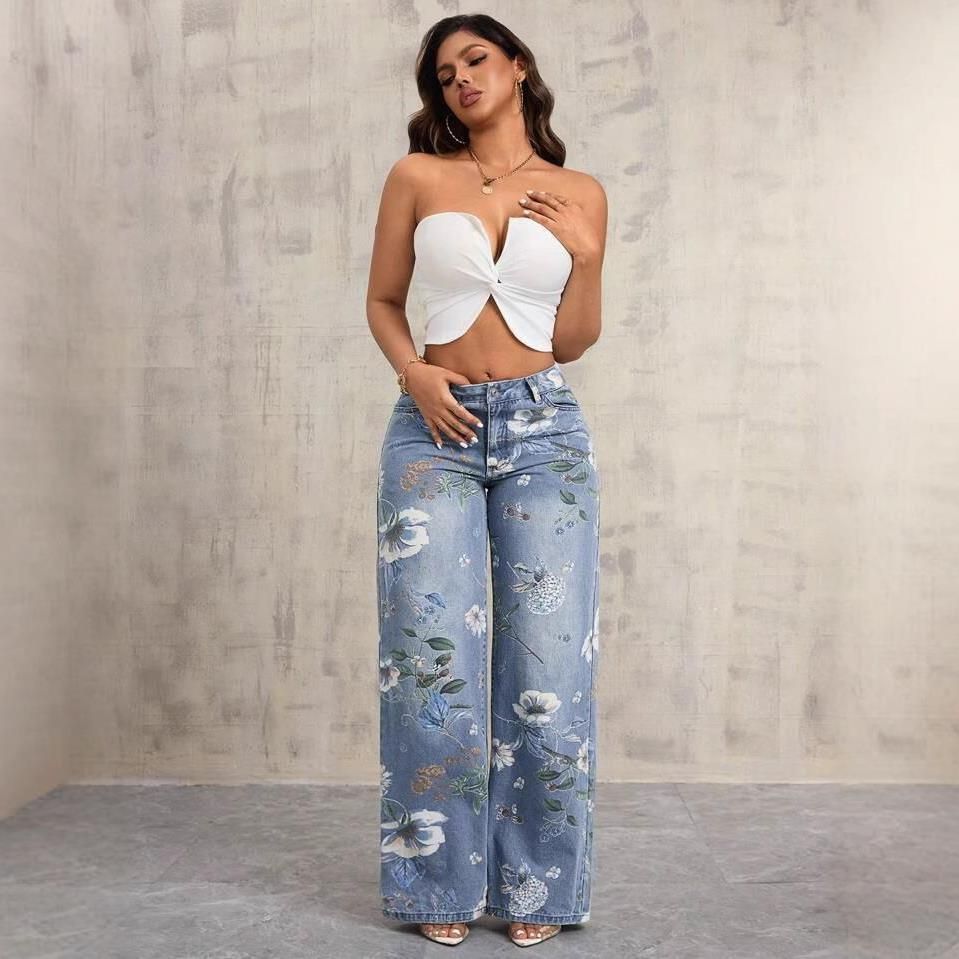 American Street Print Jeans Women's Autumn Tide Brand Vibe Style Loose And Versatile Design Sense_ecoleips.com