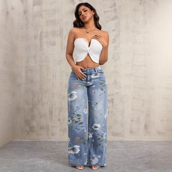 American Street Print Jeans Women's Autumn Tide Brand Vibe Style Loose And Versatile Design Sense_ecoleips.com