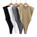 Women's European American Style Padded Shoulder Jumpsuit Solid Color Open Crotch Tight Fit T-Shirt Right Angle Summer Trend_ecoleips.com