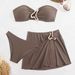 Women's Sexy Strapless Bikini Set Metallic Accent 3-Piece Sporty And Stylish Swimwear with Cover-Up_ecoleips.com