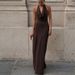 Women's Clothing Sexy Halter Neck Long Backless Party Evening Dress Regular Size Trendy Spring/Autumn_ecoleips.com