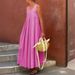 Women's Clothing New Fashion Temperament Solid Color Loose Pleated Dress_ecoleips.com