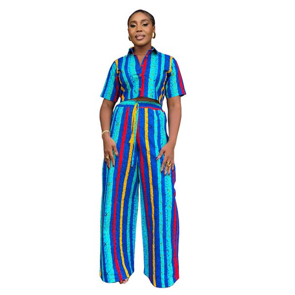Women's Clothing Striped Short Sleeved Print Casual Loose Suit_ecoleips.com
