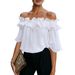 Women's Sexy Off-Shoulder Shirt Solid Color Loose Fit European American Style Independent Website Cross-Border E-commerce Amazon Size Label_ecoleips.com