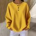 Women's Clothing Women's Long Sleeve Round Neck Pullover Waffle Knit Top Solid Color Loose Fit Fashion Autumn Winter Style_ecoleips.com