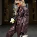 . 2026 Spring Autumn New Vintage Green Collar Jacket With Belt And High-Waisted Leather Pants Fashion Set For Women_ecoleips.com