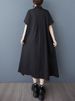 2025 Summer New Oversized Black Vintage Shirt Dresses For Women Short Sleeves Loose Casual Midi Dress Elegant Fashion Clothing_ecoleips.com