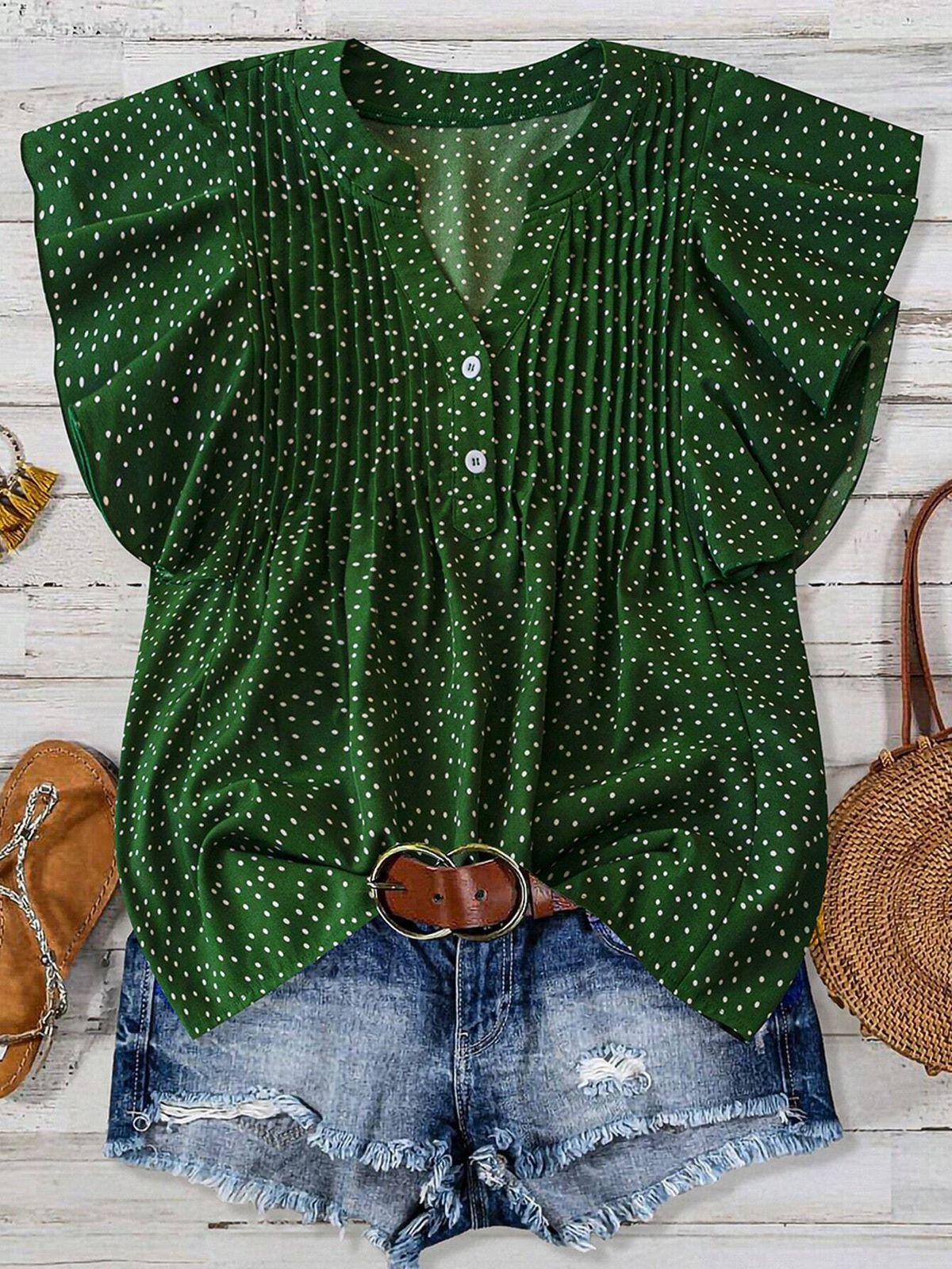 Women's Clothing Princess Sleeve V Neck Chiffon Blouse Hot Selling For Formal & Casual For Women Short Sleeved_ecoleips.com