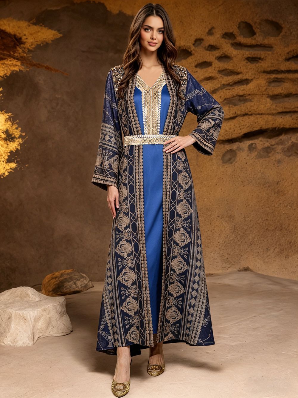 MT561 Elegant Embroidered Dress Malaysian Style plus Size Two Piece Robe Set New Arrival Women's Muslim Fashion Clothing_ecoleips.com