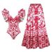 New Women's Ruffled Ethnic Print One Piece Swimsuit American Style Hot Selling Item Swimwear_ecoleips.com