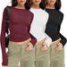 Women's Clothing Casual Long Sleeved Spring And Autumn Solid Color Slim Pullover T Shirt Women's Street Wear Bottoming Shirt Top Three Piece_ecoleips.com