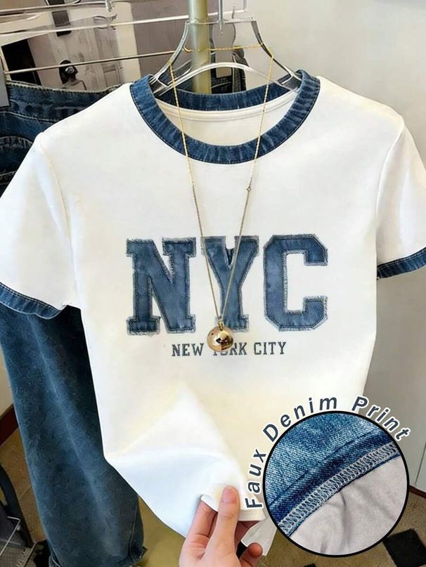 Summer Women's T-Shirt Minimalist Printed round Neck Short Sleeve Top Comfortable Fashionable European American Style_ecoleips.com