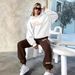 Women's Letter Print Hoodie Set, Long Sleeve Pullover Sweatshirt And Elastic Waist Pants_ecoleips.com