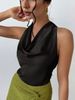Verve Women's Sexy Sleeveless Satin Blouse 2025 Spring Summer Work Shirt_ecoleips.com