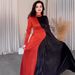 Women's Clothing Round Neck Contrast Color Long Sleeve High Waist Slim Temperament Retro Dress_ecoleips.com