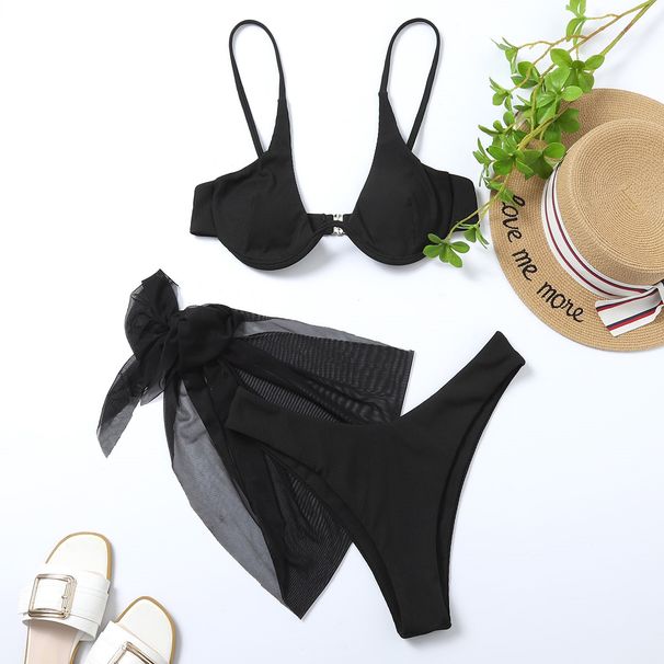 Verve Chujian 2025 New Solid Color Bikini Three-Piece Sexy Fashion Swimsuit For Women_ecoleips.com