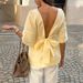 Women's Romantic Backless Tie Waist Loose Shirt Top Spring/Summer European American French Style_ecoleips.com
