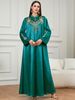 Elegant Green Embroidered Robe Hand Beaded Ethnic Style Tassel Gown Fashion Muslim Dress Women's Clothing Cross Border_ecoleips.com