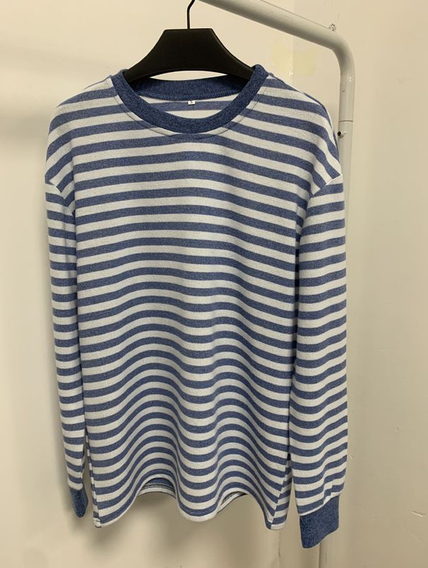 Women's Clothing Autumn And Winter New Striped Contrast Color Round Neck Long Sleeve Loose T Shirt Top_ecoleips.com