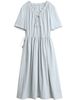 CHIC VEN Women Dresses Blue A Line Solid Short Sleeve Mushroom Lace Waist Adjustable Long Ladies Pullover Dress Summer 2026_ecoleips.com