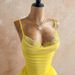 Pale Yellow Lace Slip Dress Pure Alluring Fitted Waist Pleats Mesh Ruffles Fishtail Hem Elegant Bodycon Silhouette Women's Dress_ecoleips.com