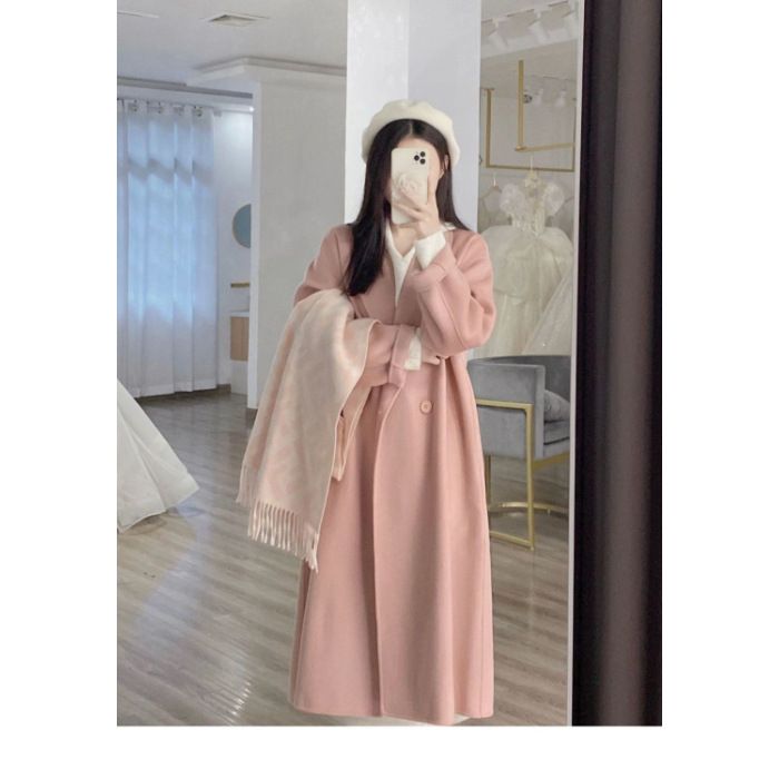 Chic Oversized Tweed Coat Women's Winter Audrey Hepburn Style Double-Breasted Jacket – Elegant & Comfortable (Beige/Pink/Camel/Black/Gray)_ecoleips.com
