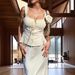 Textured Co Ord Set | Off Shoulder Tie Front Ruffle Crop Top & High Waist Mermaid Long Skirt_ecoleips.com
