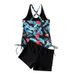 Women's Clothing Sexy Two Piece Bikini Tankini High Waist Boxer Briefs Floral Swimsuit Solid Color Swimsuit_ecoleips.com