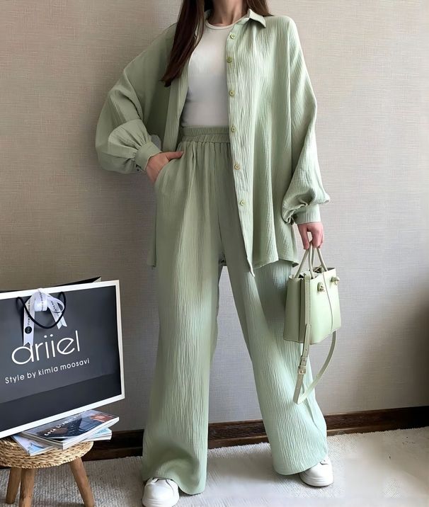 Women's Clothing Loose Solid Color Two Piece Suits New Long Sleeved Large Size Suits_ecoleips.com