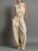 Women's Summer Street Style Loose Sleeveless Jumpsuit Waist Cinching Wide Leg_ecoleips.com