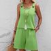 Women's Clothing Spring/Summer Elegant Two Piece Set For Women Round Neck Solid Color Style Spring Summer Sleeveless Shorts Set_ecoleips.com