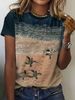 Navy Beach Women's Tee - Baby Turtles & Ocean Waves Graphic, Coastal Print Design For Casual Daily Wear_ecoleips.com